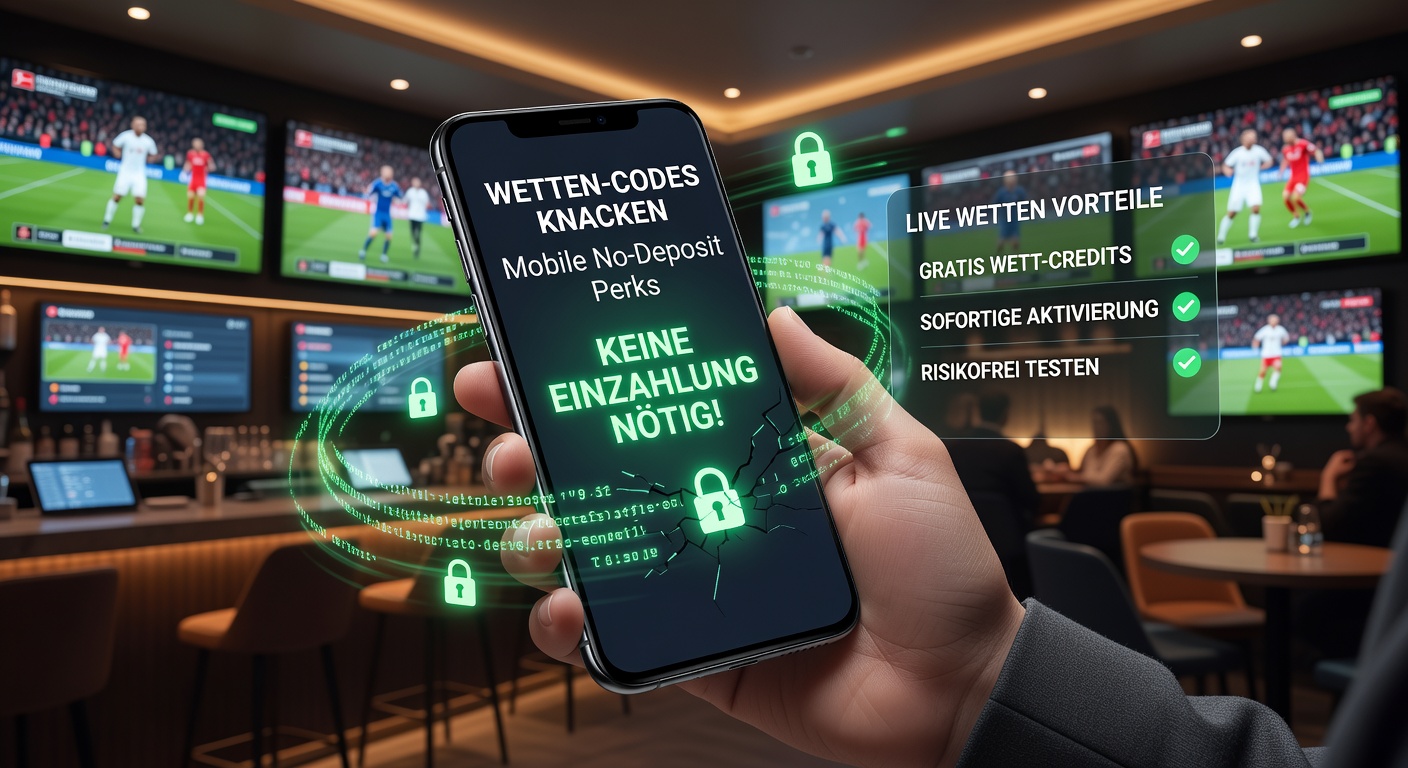 Deutscher Bettor tippt Code in Wett-App ein, während Live-Fußballmatch im Hintergrund läuft, mit Euro-Symbolen und Bonus-Pop-up